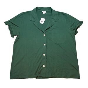 J.Crew Green Cotton Camp Shirt Button Front Pajama Style Top M NWT